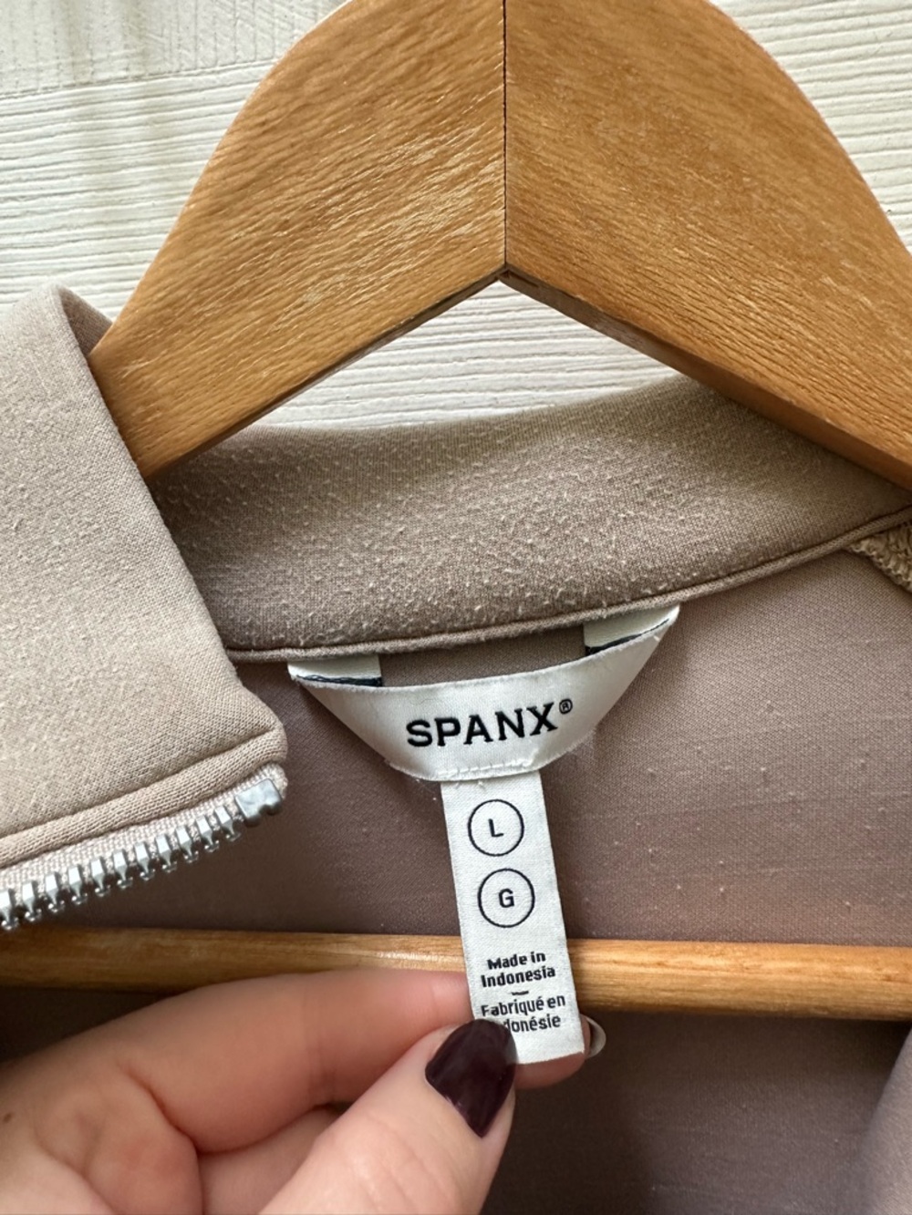 SPANX AirEssentials Half Zip Sweatshirt tan Beige Half-Zip Pullover l large - Picture 3 of 4
